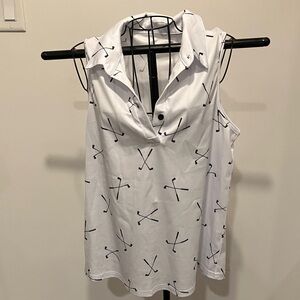 Women's White Sleeveless Top with Black Pattern